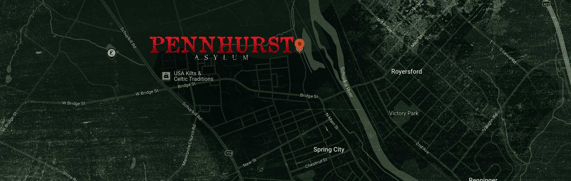 Map to Pennhurst Asylum in Spring City, Pennsylvania